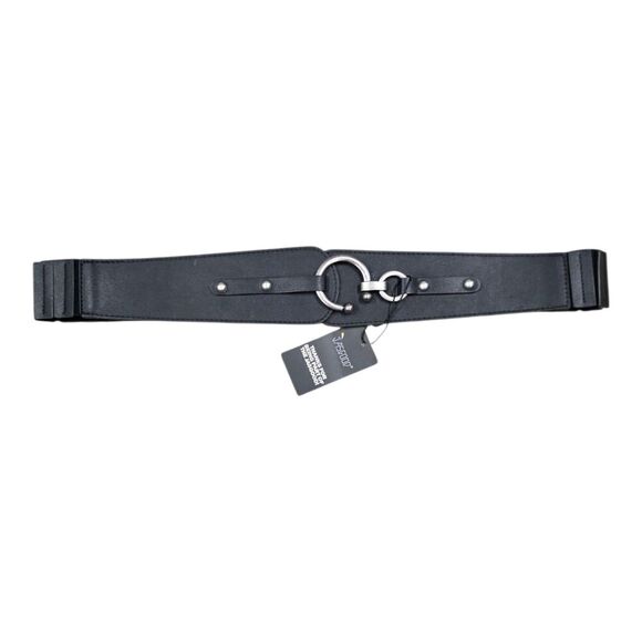 Jasgood Black Vintage Wide Elastic Stretch Waist Belt With Interlock Buckle 39 - Picture 1 of 4